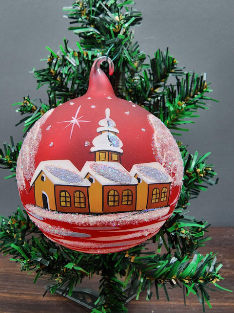 Large Glass Ornament Winter Cottage