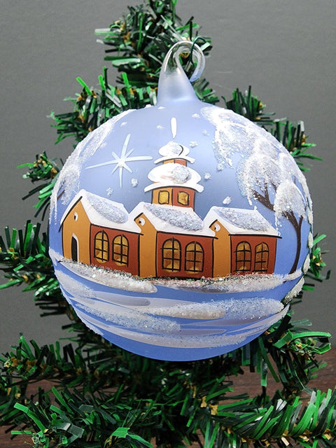 Large Glass Ornament Winter Cottage