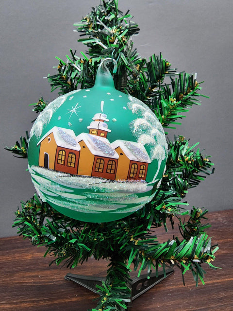 Large Glass Ornament Winter Cottage