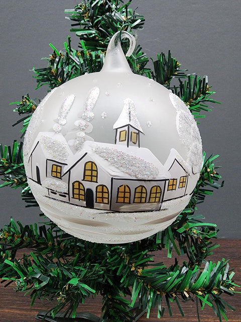 Large Glass Ornament Winter Cottage