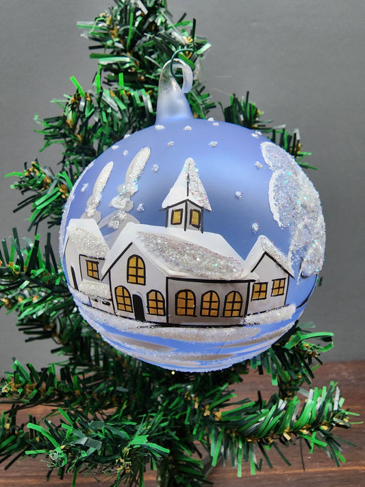 Large Glass Ornament Winter Cottage