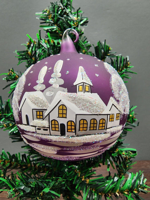 Large Glass Ornament Winter Cottage