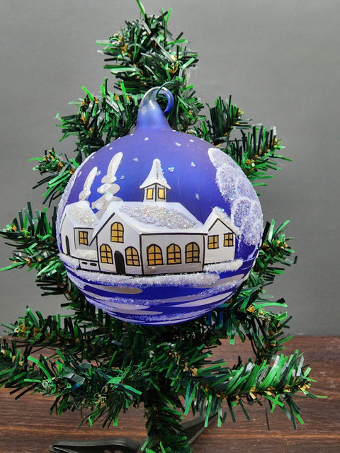 Large Glass Ornament Winter Cottage