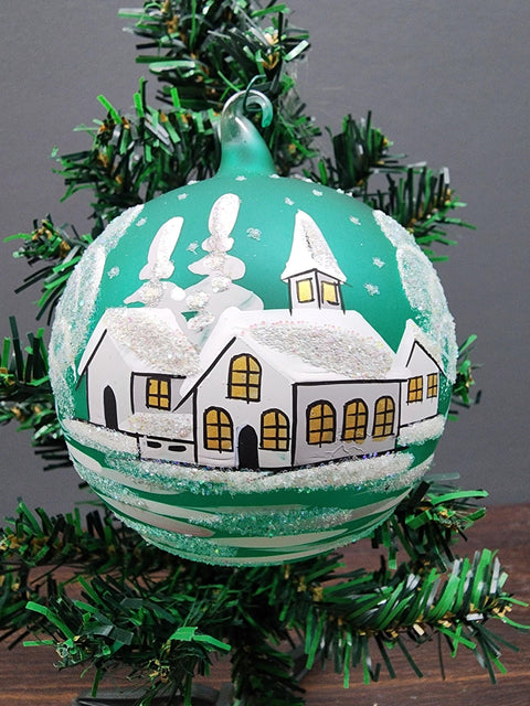 Large Glass Ornament Winter Cottage