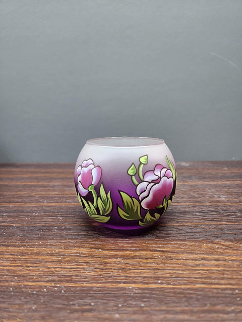 Purple Peony Flower Glass Candle Holder  - Multiple Sizes