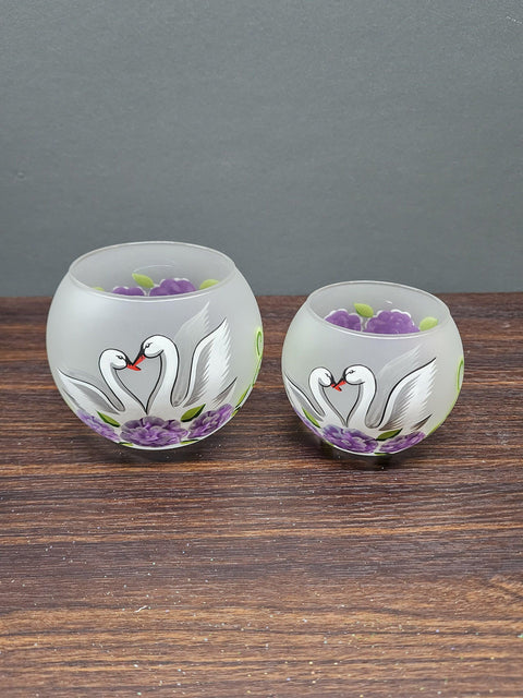 Frosted Glass Candle Holder  - Swan Design - Multiple Sizes