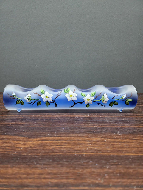 Blue Glass Quad Candle Holder - Dogwood Flower Yule Log Style