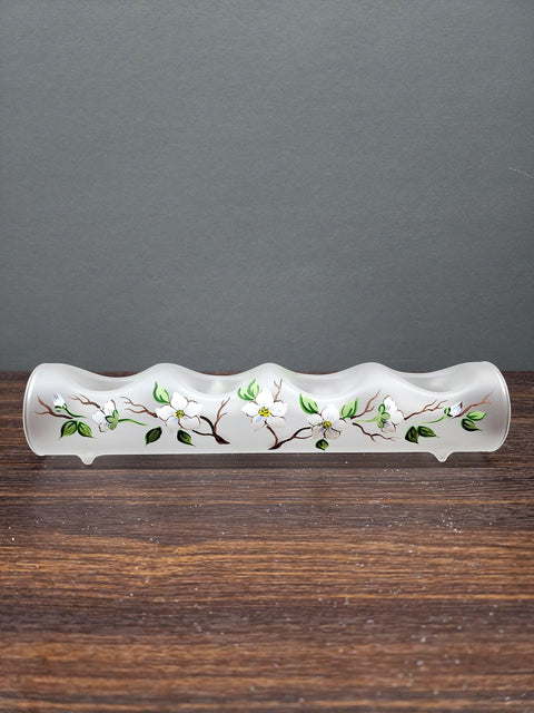 Frosted Glass Quad Candle Holder - Dogwood Flower Yule Log Style