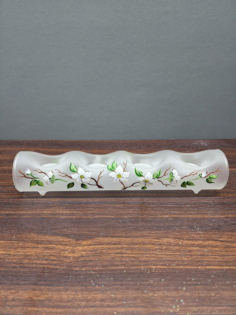 Frosted Glass Quad Candle Holder - Dogwood Flower Yule Log Style