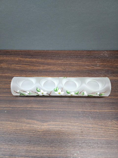 Frosted Glass Quad Candle Holder - Dogwood Flower Yule Log Style