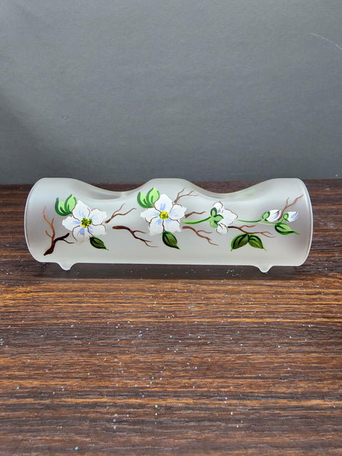 Frosted Glass Double Candle Holder - Dogwood Flower  Yule Log