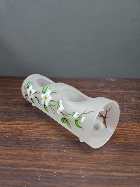 Frosted Glass Double Candle Holder - Dogwood Flower  Yule Log