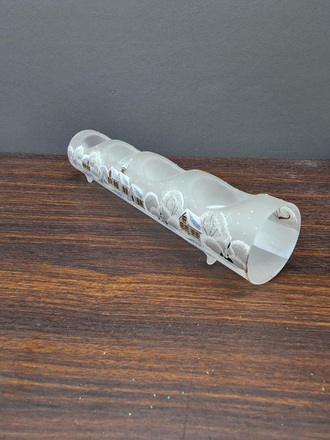 Frosted Glass Quad Candle Holder  - White Church Yule Log Style