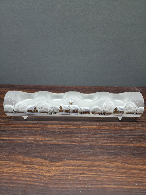 Frosted Glass Quad Candle Holder  - White Church Yule Log Style