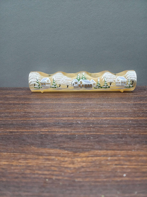 Yellow Glass Quad Candle Holder - White Cabins Yule Log Style