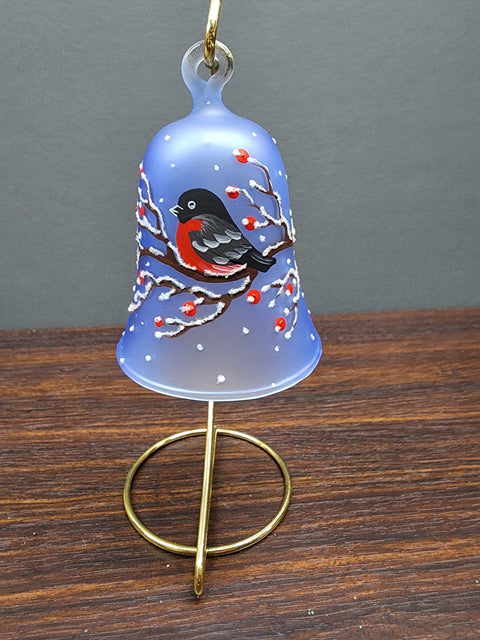 Light Blue Blown Glass Bell Ornament – Finch Design with Clapper