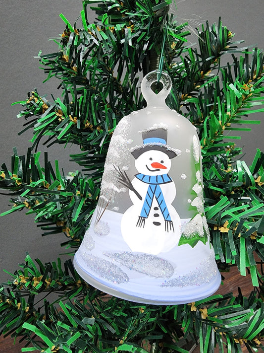 Glass Bell Ornament Snowman Design
