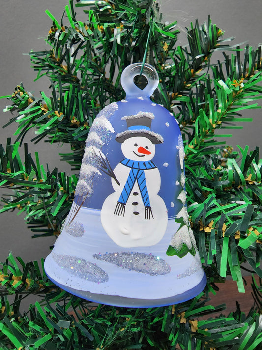 Glass Bell Ornament Snowman Design