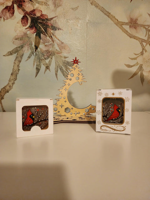 Ornament & Candle Holder Combo - Red Cardinal In A Tree