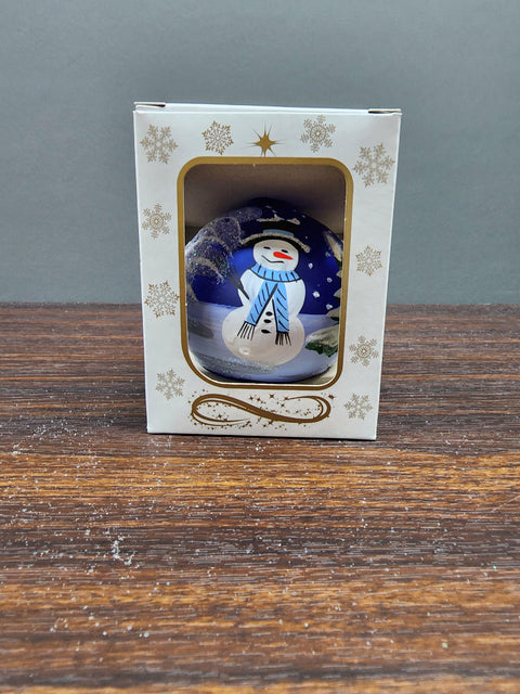 Blue Blown Glass Ornament - Handcrafted -  Snowman Design