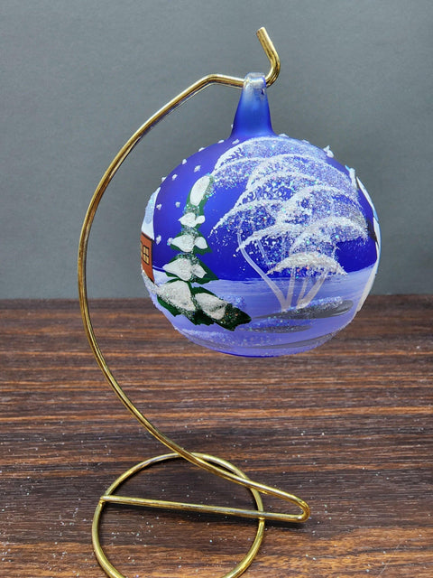 Blue Blown Glass Ornament - Handcrafted -  Snowman Design