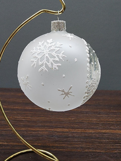 Frosted Blown Glass Ornament - Handcrafted -  Winter Cabins Design