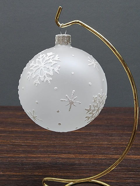 Frosted Blown Glass Ornament - Handcrafted -  Winter Cabins Design