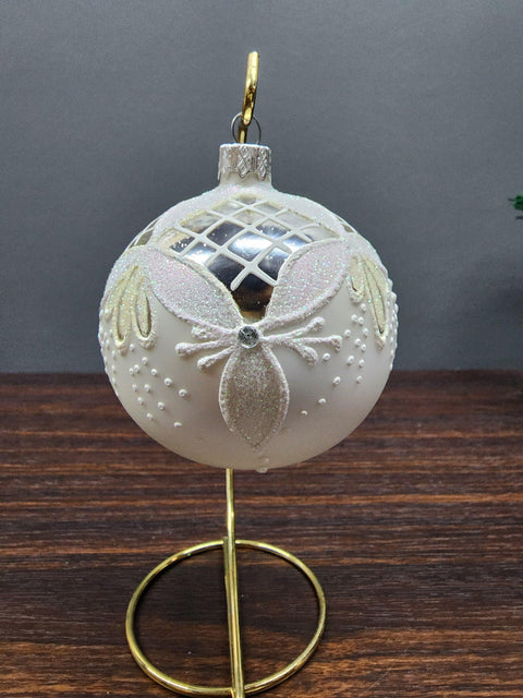 Silver Blown Glass Ornament - Handcrafted - Tree Petals Design