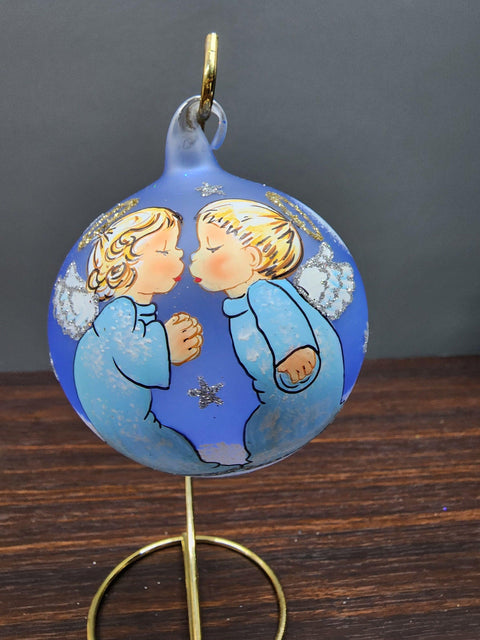 Light Blue Blown Glass Ornament - Handcrafted - Baby Angels Design