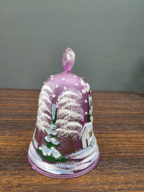 Lavender Blown Glass Bell Ornament –  Brooklyn Bridge Design with Clapper