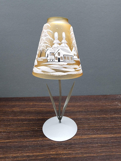 Yellow Glass  Lamp Candle Holder - White Cabins