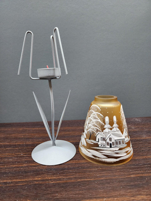 Yellow Glass  Lamp Candle Holder - White Cabins