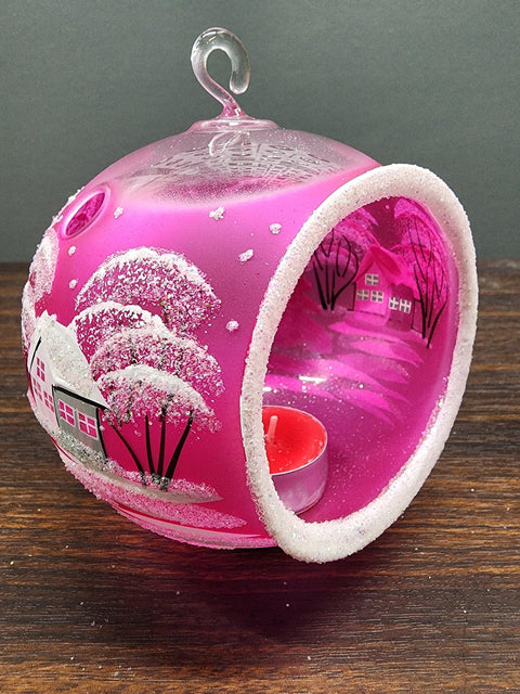 Pink Glass Terrarium Candle Holder  - White Cabins