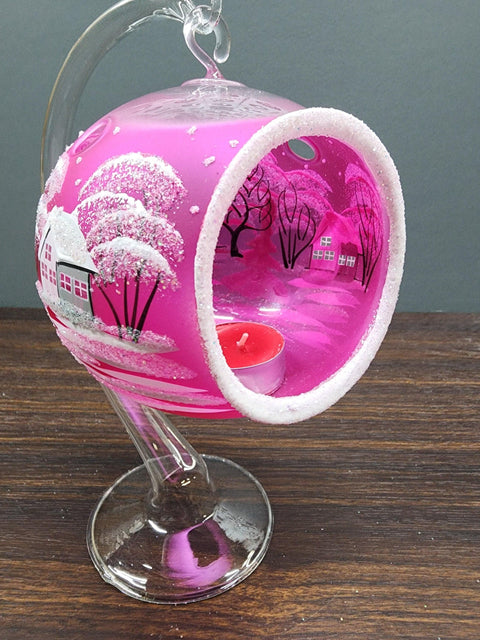 Pink Glass Terrarium Candle Holder  - White Cabins