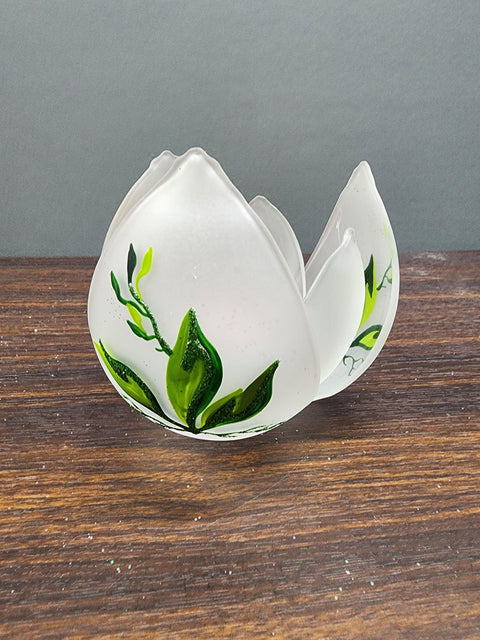 Frosted Glass Lotus Blossom Candle Holder  - Butterfly Design