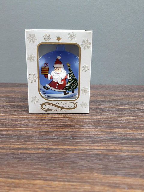 Light Blue Blown Glass Ornament - Handcrafted -  Santa Claus