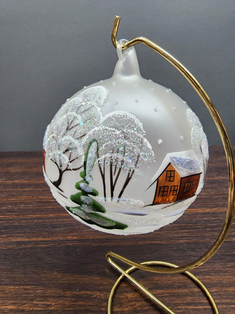 Frosted Blown Glass Large Ball Ornament - Handcrafted - Brown Cathedral Design