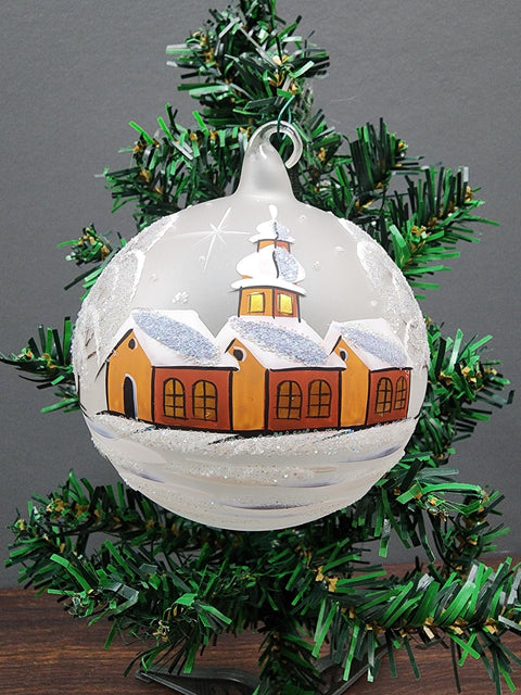 Large Glass Ornament Winter Cottage