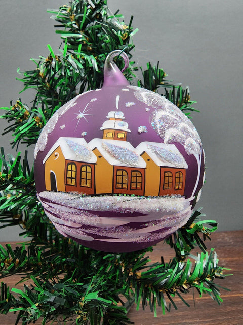 Large Glass Ornament Winter Cottage