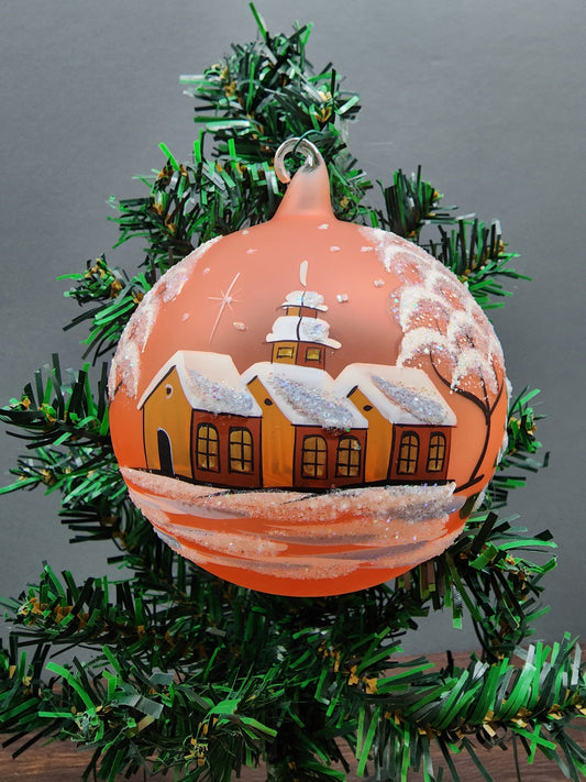 Large Glass Ornament Winter Cottage