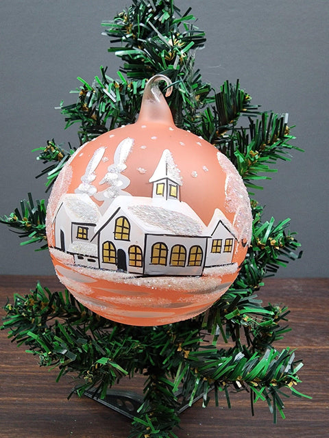 Large Glass Ornament Winter Cottage