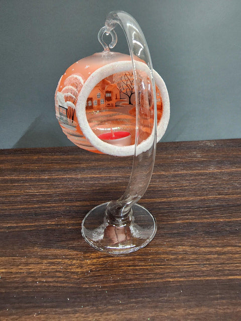 Orange Glass Terrarium Candle Holder  - White Cabins