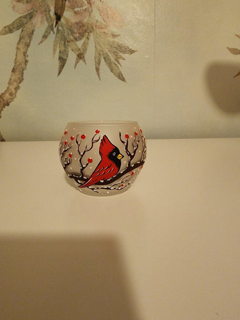 Ornament & Candle Holder Combo - Red Cardinal In A Tree