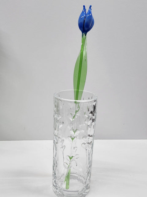 Light Blue Glass Tulip - Handcrafted Long Stem Flower