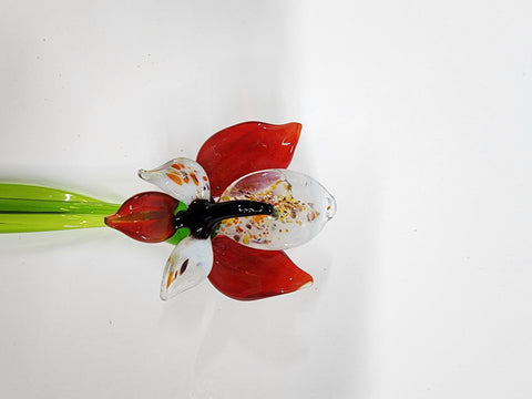 Red Glass Orchid - Handcrafted Short Stem Flower