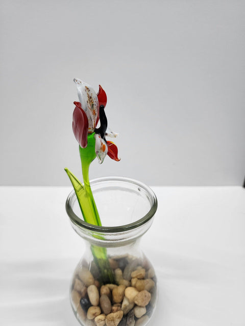 Red Glass Orchid - Handcrafted Short Stem Flower