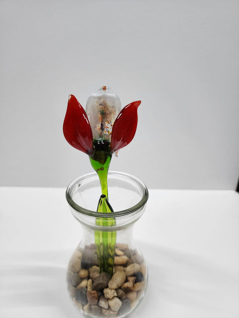 Red Glass Orchid - Handcrafted Short Stem Flower