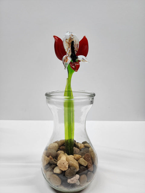 Red Glass Orchid - Handcrafted Short Stem Flower