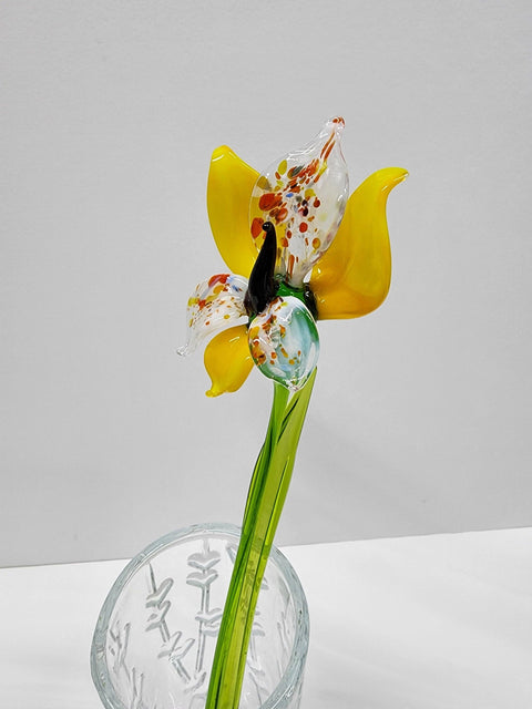 Yellow Glass Orchid - Handcrafted Long Stem Flower