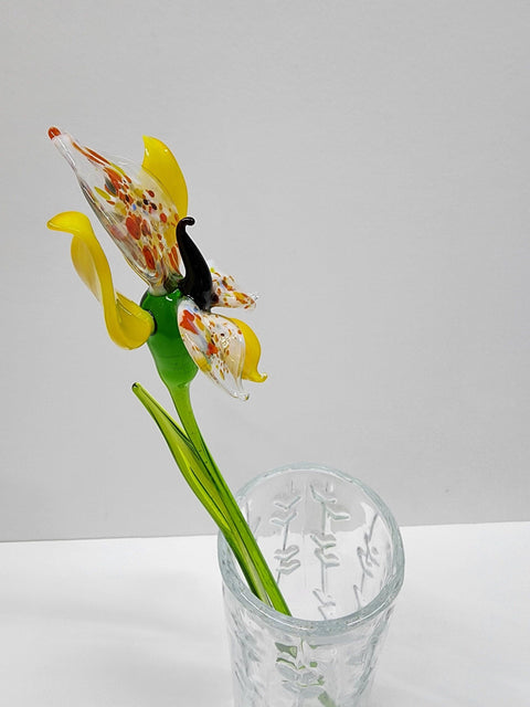 Yellow Glass Orchid - Handcrafted Long Stem Flower